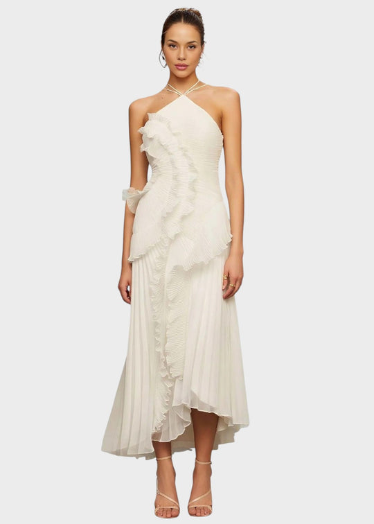 Elegant halterneck-kjole med faldende flæser - Vichy Signature