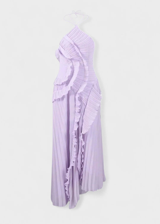 Elegant halterneck-kjole med faldende flæser - Vichy Signature