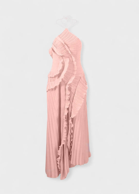 Elegant halterneck-kjole med faldende flæser - Vichy Signature